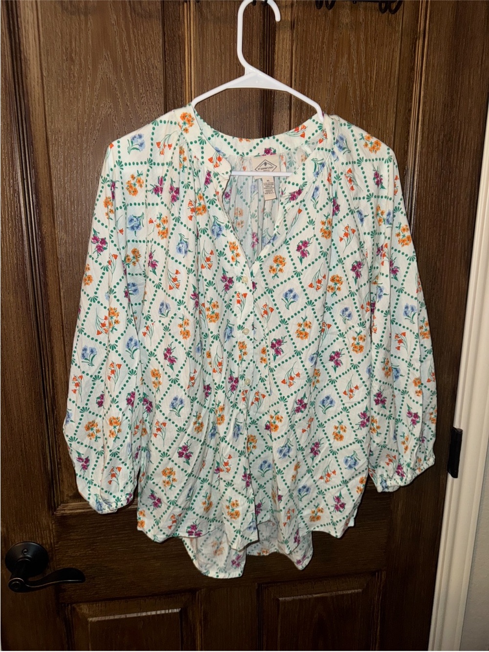 St. John's Bay Cream Floral Button-Front Blouse